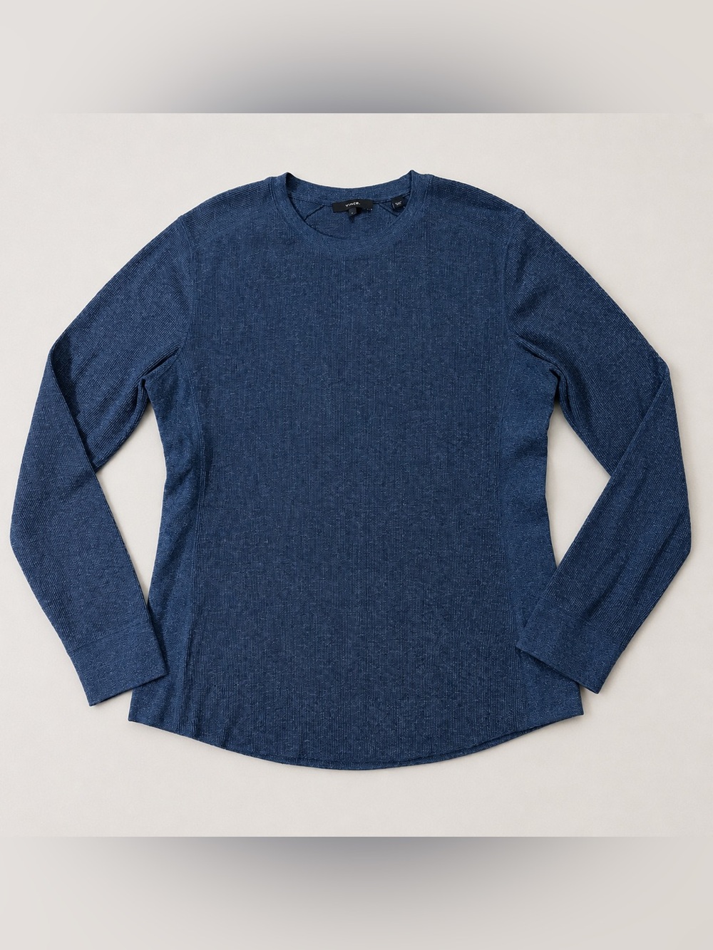 Vince Men’s Large Blue Waffle Knit Long Sleeve Crew Neck Cotton Stretch Shirt